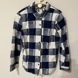 BCBGeneration Plaid Flannel Shirt Lace-up Back Button Front Navy Women’s Small